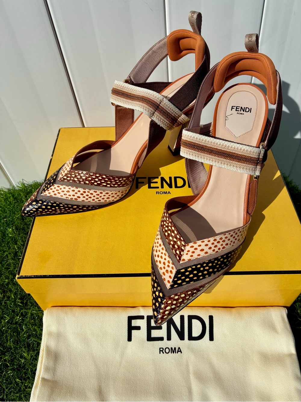 FENDI COLIBRÍ BROWN LEATHER MESH ANIMAL PRINT HEELED PUMPS SZ 40 NEW STUNNING!
